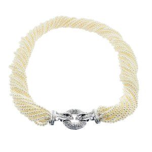 0.75 Ct.tw. Diamond And Freshwater Pearl Necklace 14K White Gold